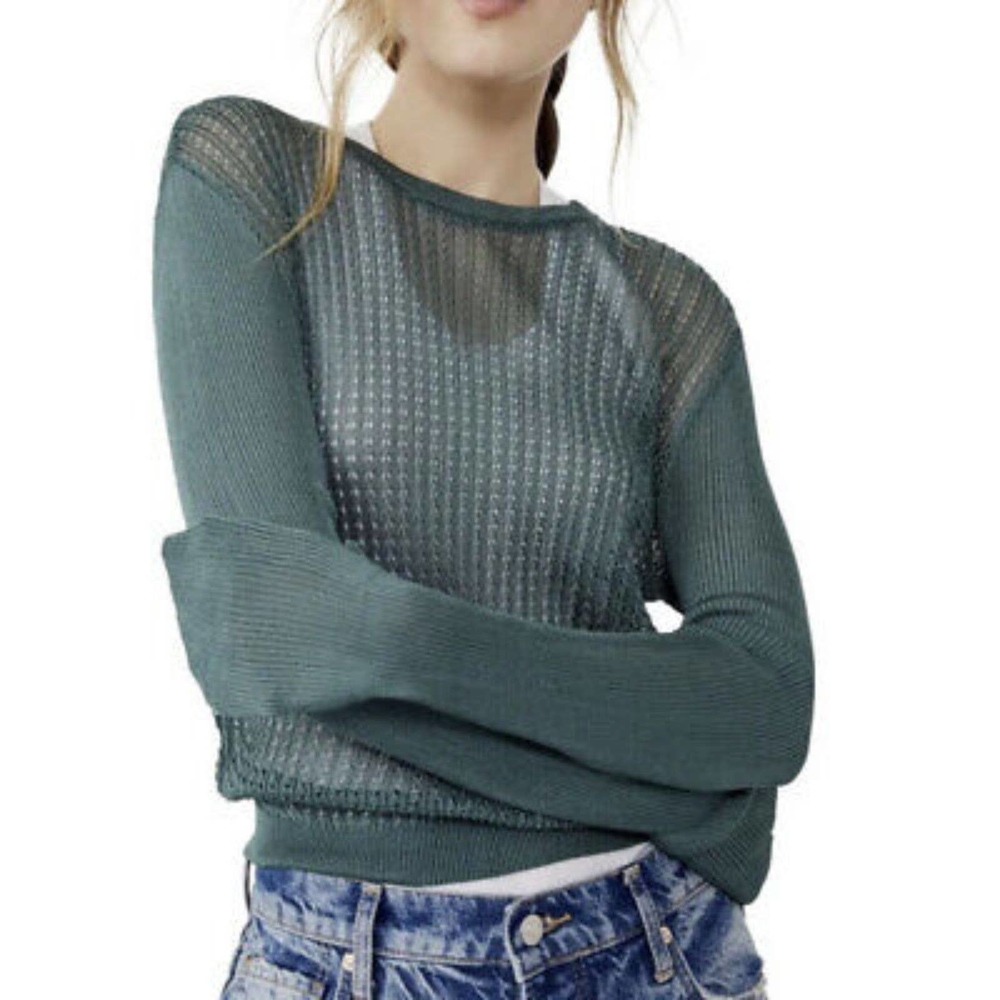 Free People Green Jaded H20 Crew Pullover Top NWT Size Medium
